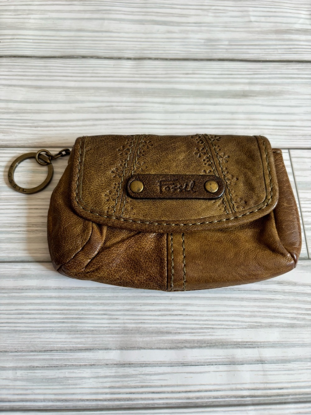 Vintage Fossil Green Leather Key Pouch